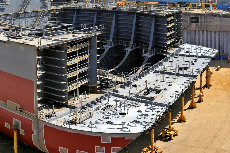 Under construction: the first Fast4Ward hull at the SWS yard in China