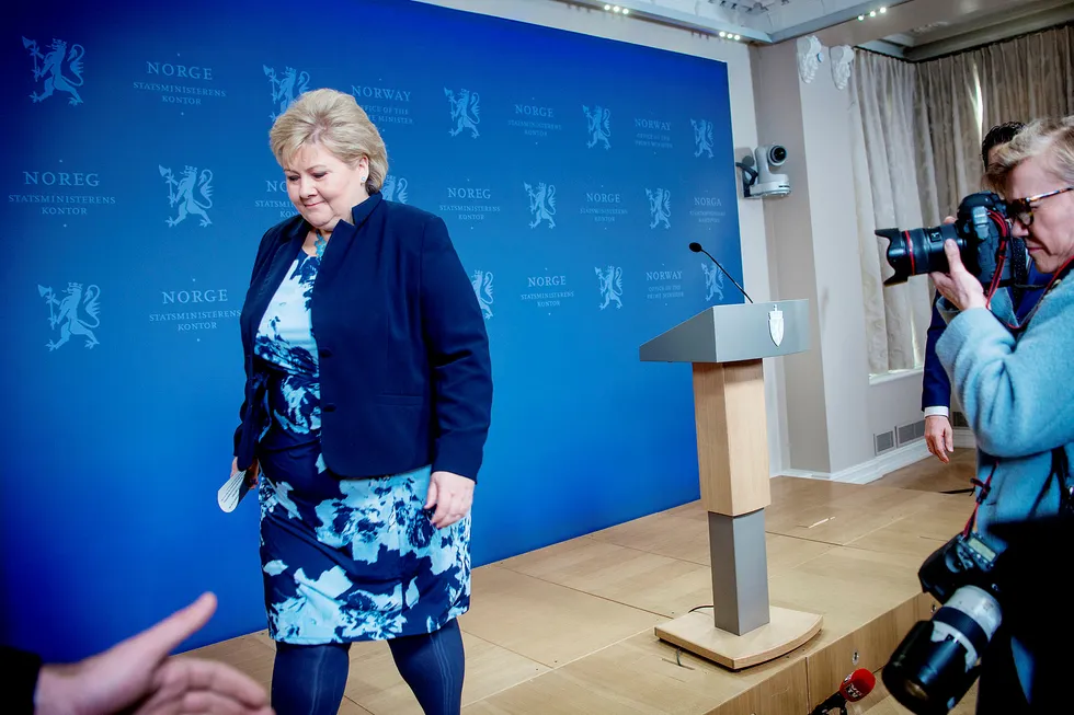 Statsminister Erna Solberg gratulerte Vladimir Putin med seieren i valget. Foto: Mikaela Berg