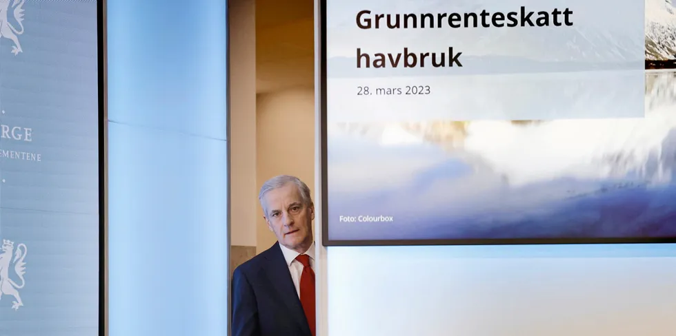 Statsminister Jonas Gahr Støre (Ap) under fremleggelsen av grunnrente-proposisjonen i slutten av mars.