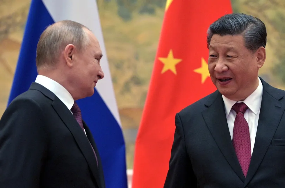 Allies: Russian President Vladimir Putin (left) and Chinese President Xi Jinping met in Beijing on 4 February, less than three weeks before Russia invaded Ukraine