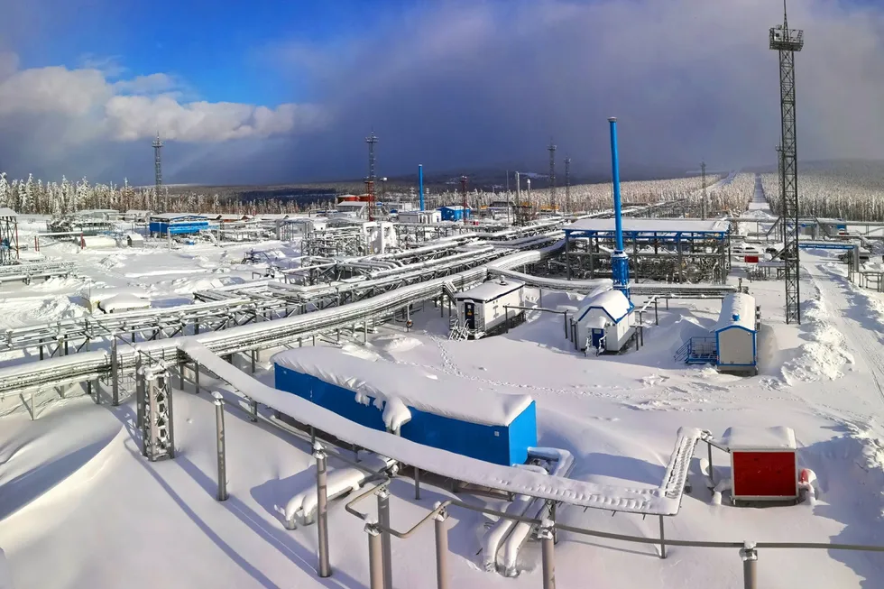 Warming up: Gas processing facilities at the Kovykta field in East Siberia in Russia that is operated by Gazprom