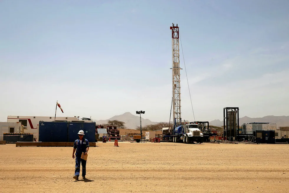 Turning the bit: a worker at Tullow Oil's exploration drilling site in Turkana County, Kenya
