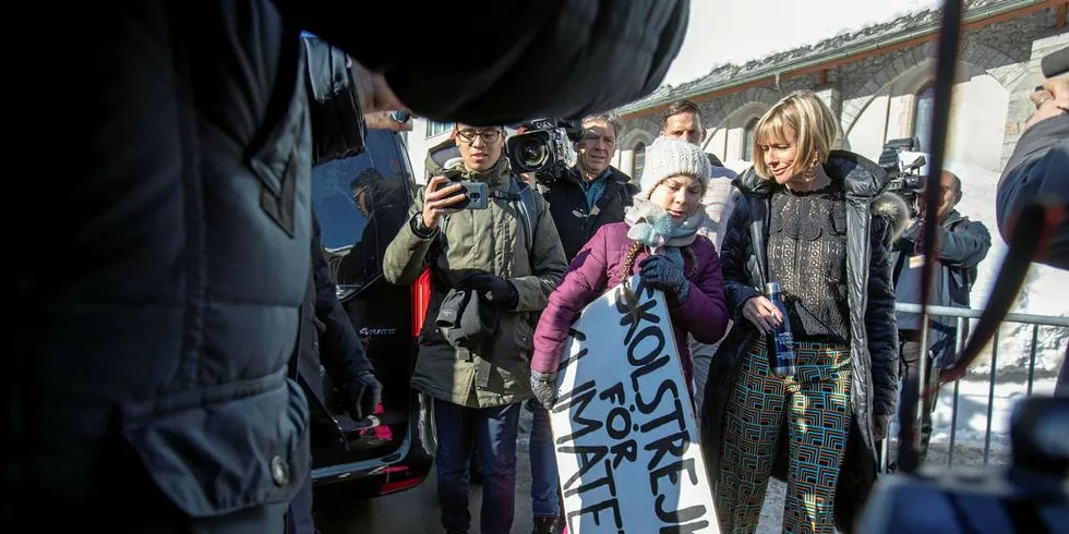 KLIMAHELT: Greta Thunberg dukket opp på World Economic Forum i Davos, Sveits. Hun reiste med tog, mens topplederne ankom i privatfly.Foto: Orjan F. Ellingvag