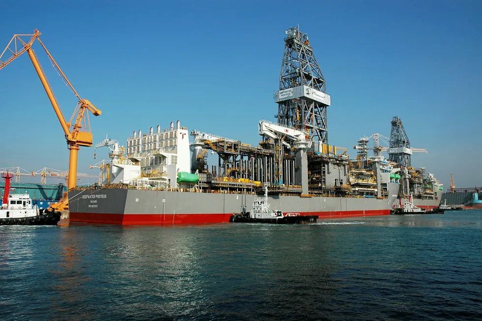 Contracted: the Transocean drillship Deepwater Proteus and the Deepwater Thalassa in the background