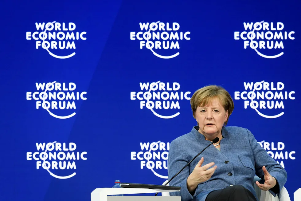 Tysklands forbundskansler Angela Merkel er i Davos denne uken, sammen med toppledere fra hele verden. Foto: Fabrice Coffrini/AFP Photo