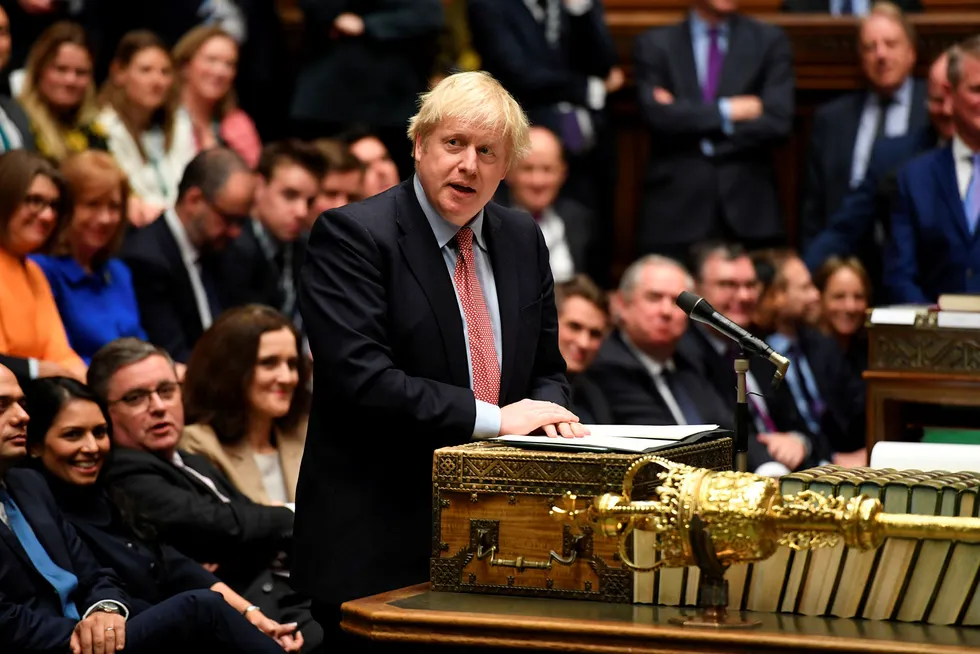 Storbritannias statsminister Boris Johnson på sin første dag i det nye Parlamentet etter valgseieren.