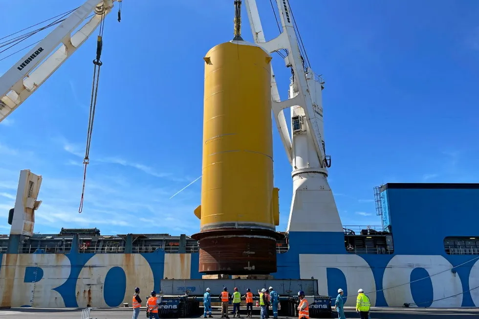 Eolmed transition pieces delivered to the Port La Nouvelle renewable marine energies facility in Southern France.