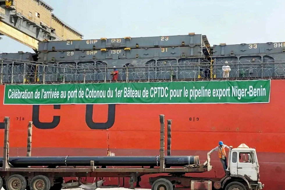 Delivered: the pipes for Niger-Benin pipeline arrived at Cotonou port in Benin in late February