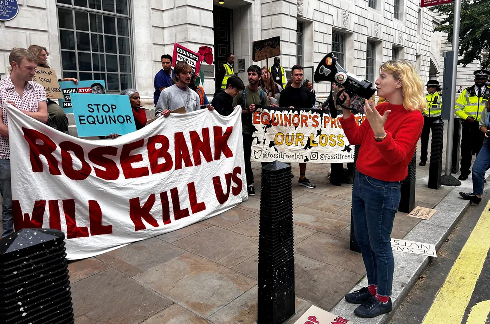File photo: Protesters in London, outside the UK Department for Energy and Net Zero in September 2023, as the UK government granted a new licence for Equinor to open up the biggest undeveloped oil field in the North Sea.