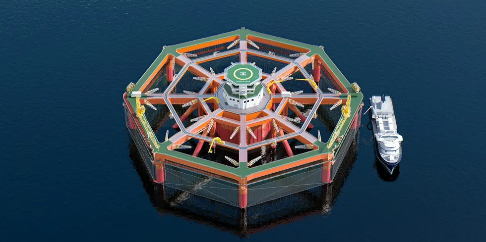 Illustrasjon av havmerden Smart Fish Farm som Salmar vil plassere offshore i Norskehavet.