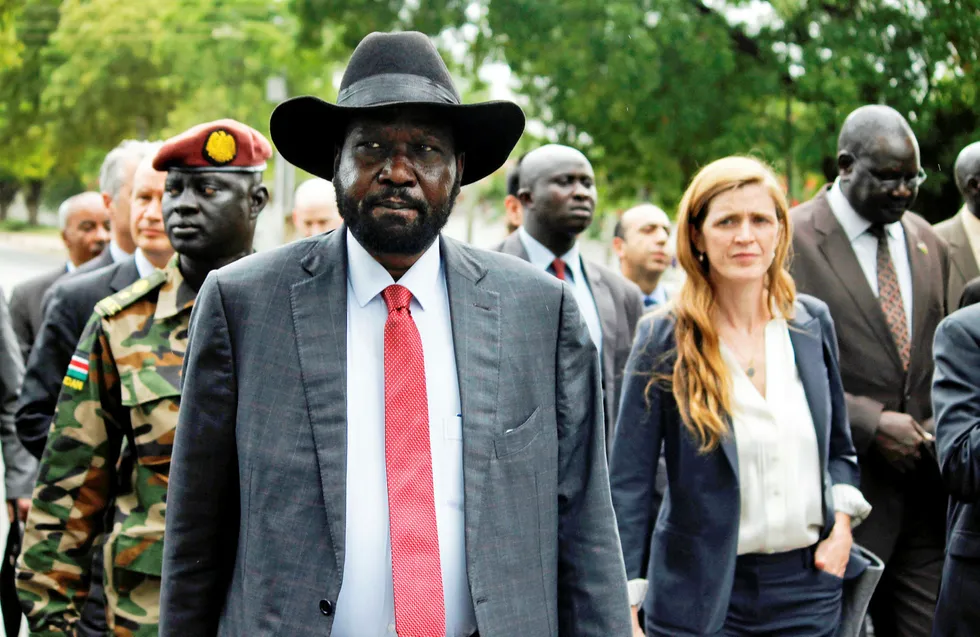 'Ongoing crisis': US sanctions oil-related entities in South Sudan, which is led by President Salva Kiir (front)