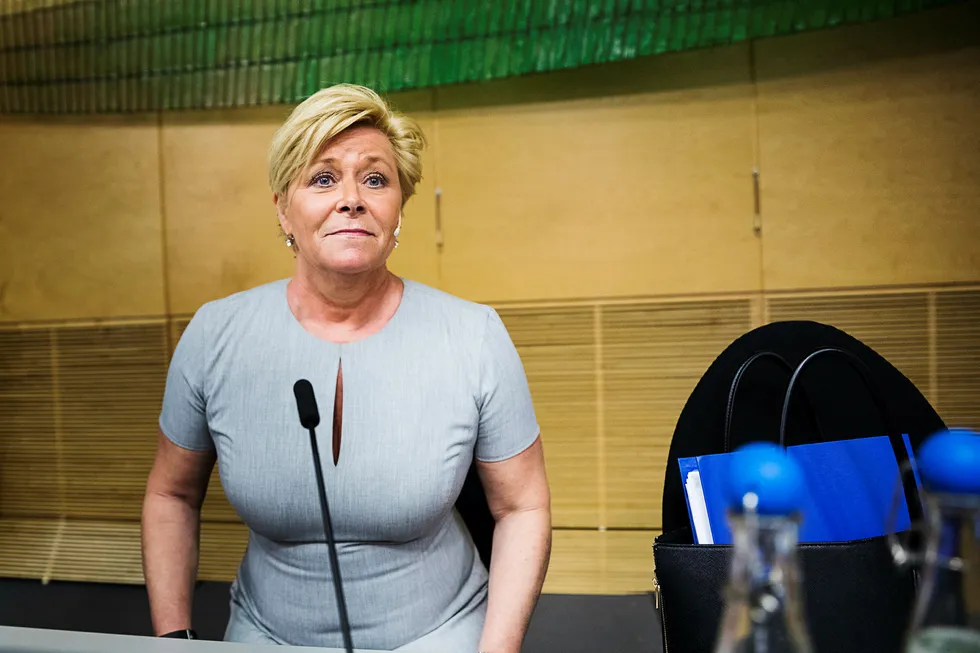 Finansminister Siv Jensen (Frp) får skryt for budsjettpolitikken fra Det internasjonale valutafondet Foto: Per Thrana