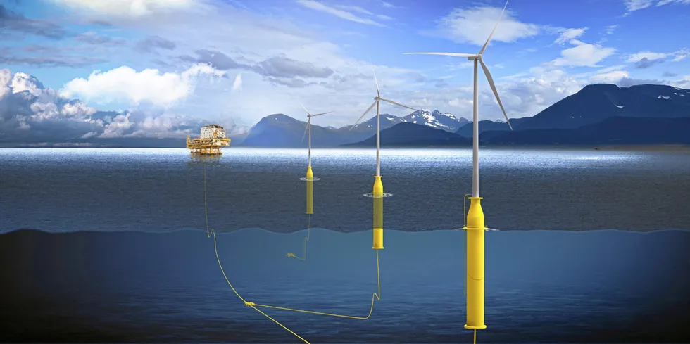 CGI of a floating wind-powered offshore oil platform