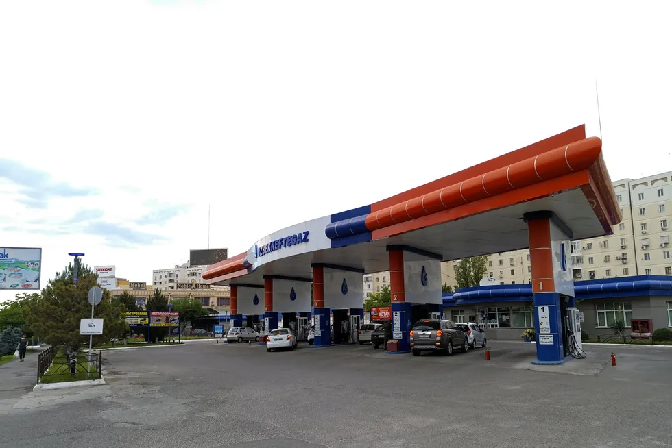 Russian loan: fuel station operated by Uzbek state oil and gas producer Uzbekneftegaz in the capital Tashkent