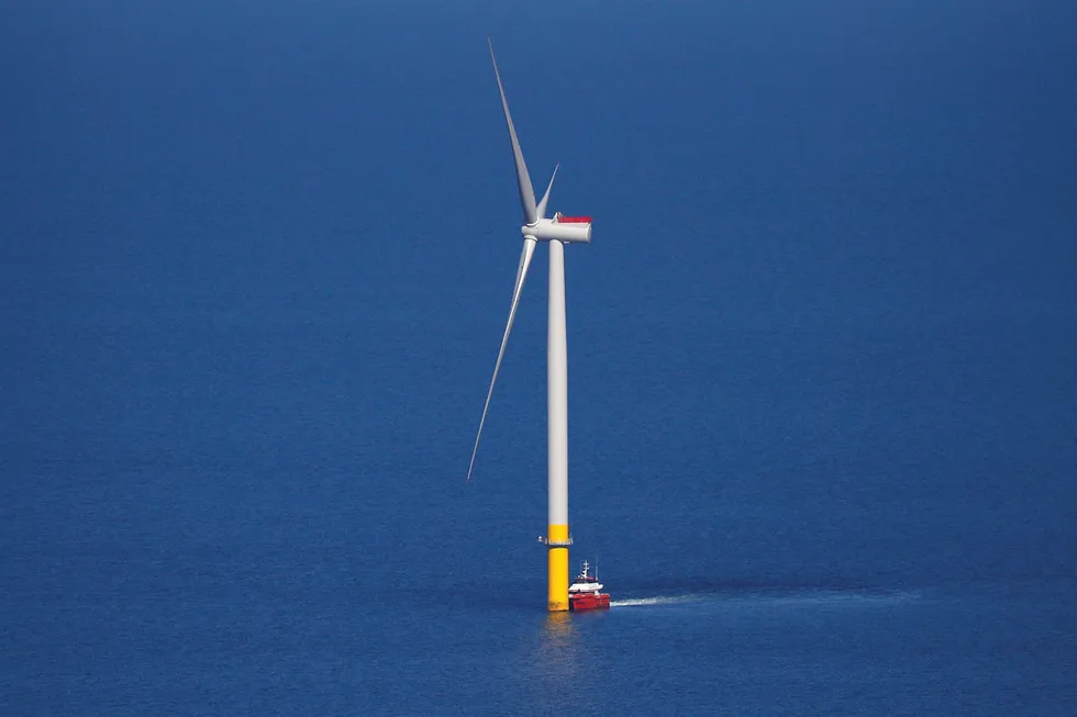 Energy transition: a turbine at the Walney Extension offshore wind farm operated by Orsted off the UK coast