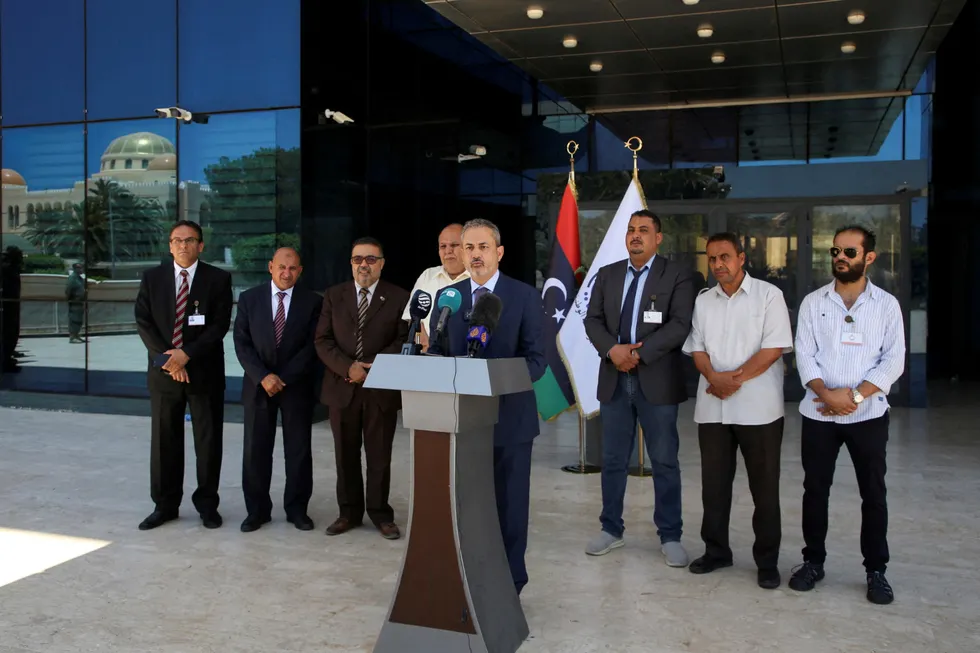 Fresh face: Farhat Bengdara, newly appointed chairman of Libyan state-owned National Oil Corporation, speaks during a news conference in Tripoli on 14 July