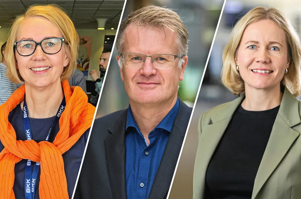 Det er sterk sammenheng mellom nettselskapenes størrelse og netto inntekt for nettsjefene. Fra venstre Kristin Johnsen Aadland (BKK), Tore Morten Wetterhus (Glitre Nett) og Anne Sagstuen Nysæther (Elvia).