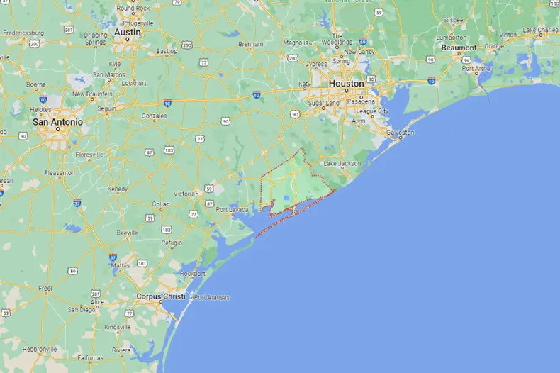 The location of Matagorda County, on the Gulf coast of southern Texas, where the project is due to be built.