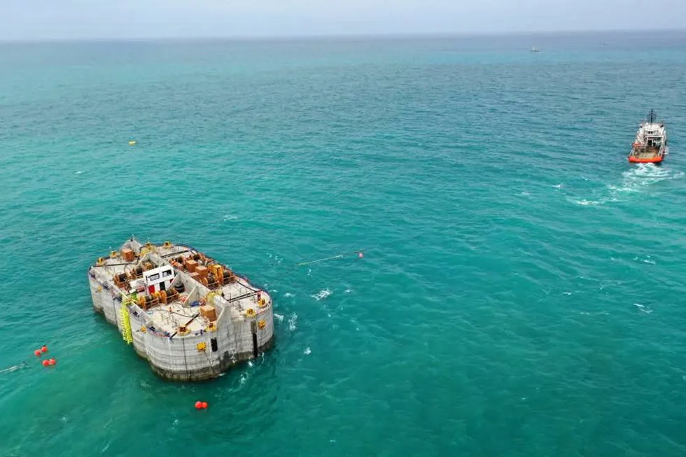 On location: The first caisson of a breakwater designed to protect future infrastructure at BP's Greater Tortue Ahmeyim liquefied natural gas project was installed off the Senegalese town of St Louis on 3 July 2021.