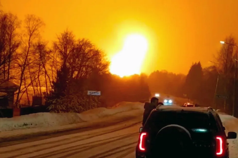 Gas supply brake: a fire seen after an incident on the Ukhta-Torzhok 3 trunkline in Russia’s Yaroslavl region, pictured by a witness from the village of Yukhot.