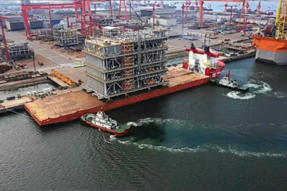 In the frame: the semi-submersible heavylift vessel Pugnax was chartered by Bomesc to deliver a key module for Russia’s giant LNG project.