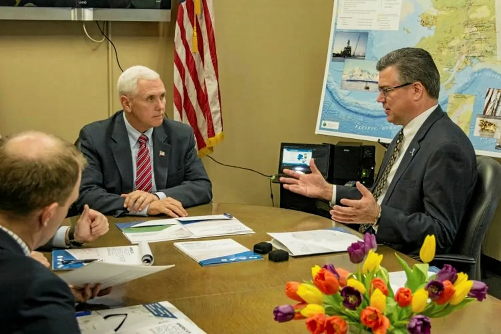 Vice President Mike Pence (left) meets with AGD's Keith Meyer