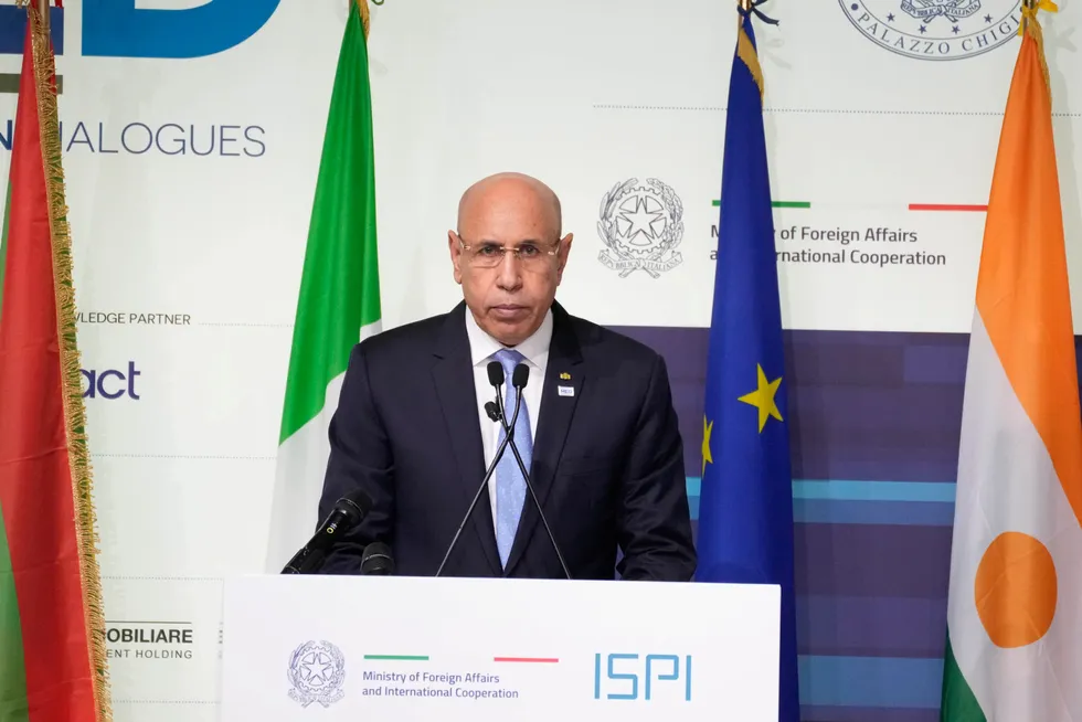 Shell to drill: Mauritania President Mohamed Ould Ghazouani speaking in Italy two months ago.