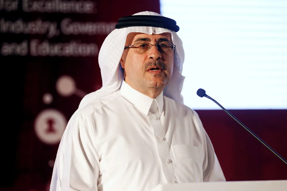 Saudi Aramco-sjef Amin H. Nasser planlegger å børsnotere inntil fem prosent av selskapet neste år. Her taler han på en oljemesse i Bahrain i 2016. Foto: HAMAD I MOHAMMED/Reuters