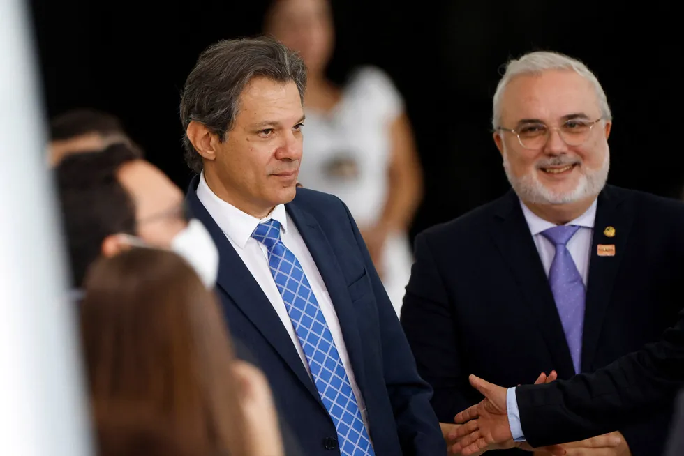 Profits: Brazil’s Finance Minister Fernando Haddad (left) and Jean Paul Prates, chief executive of state-controlled Petrobras.