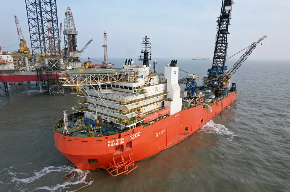 On location: DS Global's Huanqiu 1200 vessel preparing for decommissioning work in the Gulf of Thailand.