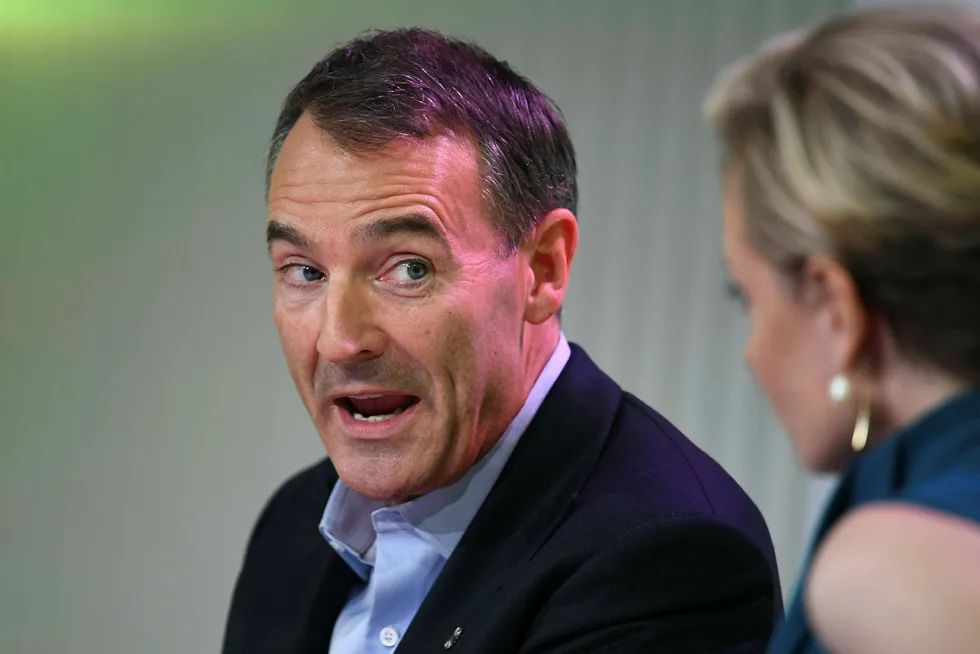 Sharp: BP chief executive Bernard Looney faces on-stage questions from Bloomberg News' commodities reporter Alix Steel at the event where the company announced intentions to achieve net zero carbon emissions by 2050