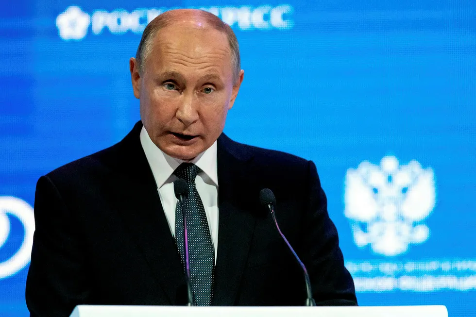 In the spotlight: Russian President Vladimir Putin speaks at Russian Energy Week