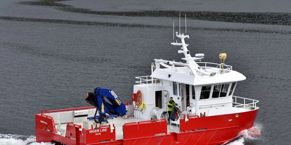 MS «Inger Lise» ble denne uka overlevert fra Moen Marin til reder Norway Royal Salmon i Finnmark, som med dette har en flåte bestående av fire NabCat servicekatamaraner. Foto: Tom Lysø/Moen Marin AS.