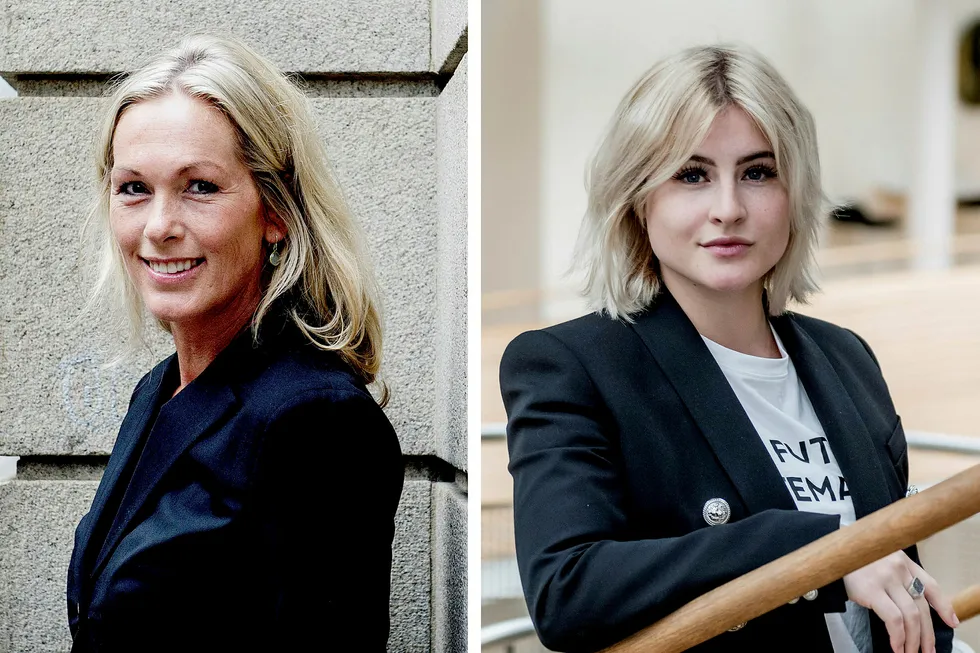 Administrerende direktør Anita Krohn Traaseth (til venstre) i Innovasjon Norge måtte svare for ansettelsen av milliardærarving Katharina Andresen (til høyre). Nå skal ekstern revisor granske ansettelser i selskapet.