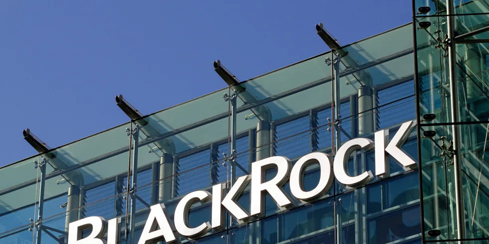 The BlackRock logo on building in San Francisco.