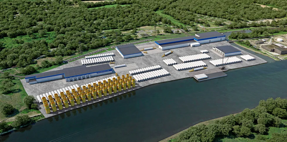CGI of Equinor's planned redevelopment of the Port of Albany, in New York, as an offshore wind tower factory