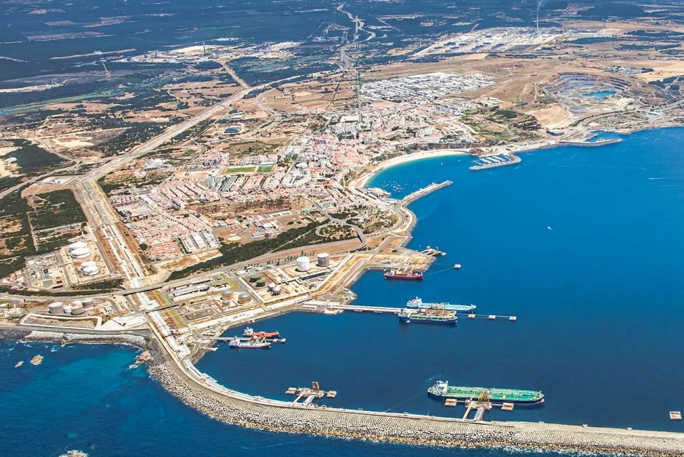 An aerial view of the Port of Sines.