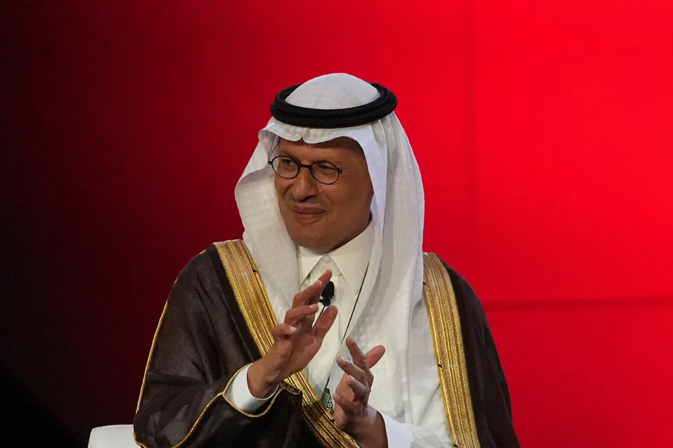 Saudi Arabia's Energy Minister Prince Abdulaziz bin Salman speaks at the World Petroleum Congress in Calgary, Alberta, Canada on 18 September 2023.