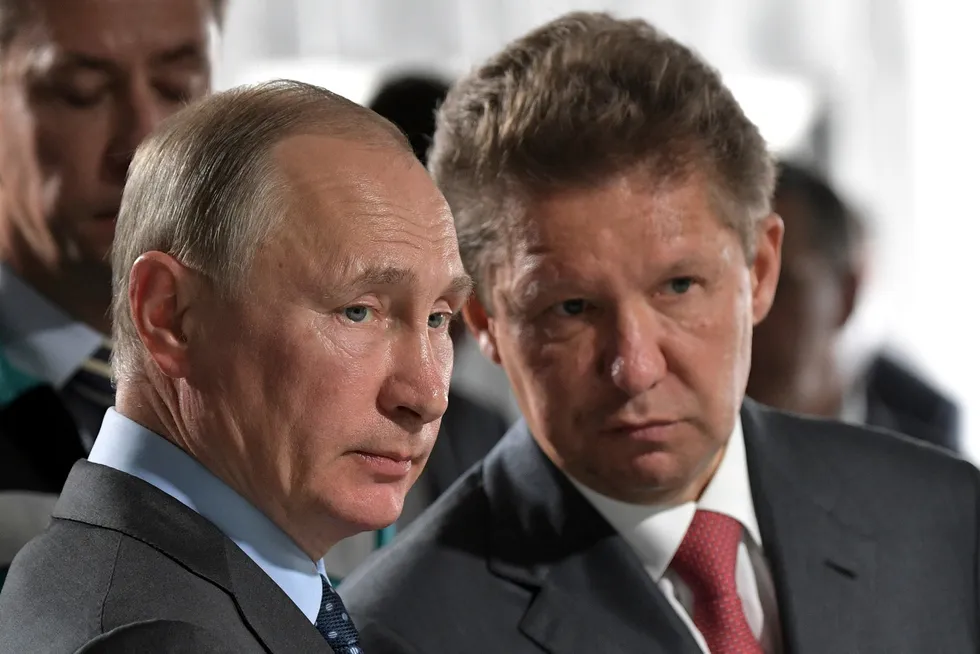 In conference: Russian President Vladimir Putin (left) and Gazprom executive chairman Alexei Miller pictured together in 2017.