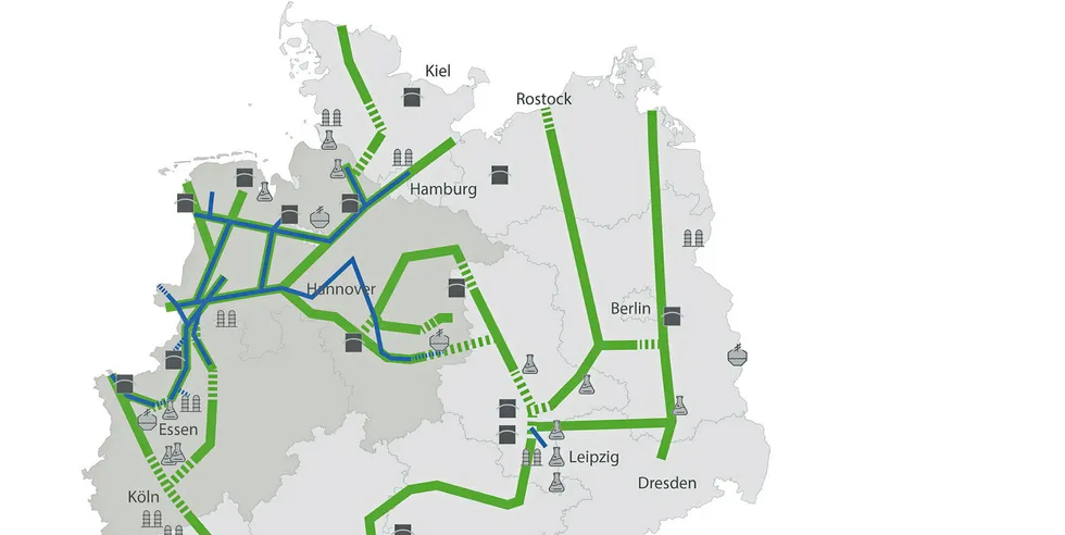 Map of planned German hydrogen grid 'H2 Startznetz'