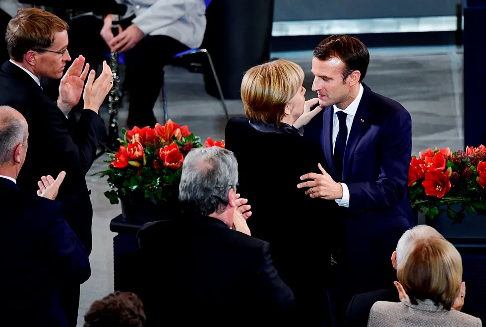 Frankrikes president Emmanuel Macron og Tysklands forbundskansler Angela Merkel er regnet som motorene i EU-samarbeidet, men begge er i øyeblikket politisk svekket.