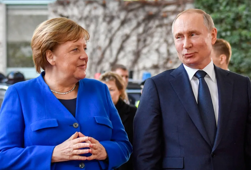 Flashback: Germany’s then-chancellor Angela Merkel pictured with Russian President Vladimir Putin during a summit in Berlin in 2020.