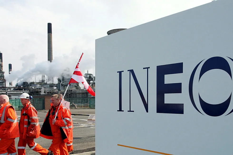 Workers leave the INEOS refinery at Grangemouth, Scotland