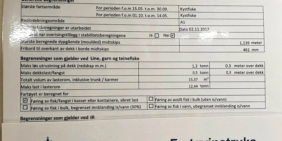 MANGLER: Mange sjarker har fortsatt ikke fått fartøyinstruksen på plass på styrehusveggen.