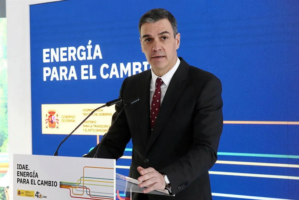 Spanish Prime Minister Pedro Sánchez during the speech at the GENERA 2024 International Energy and Environment Fair in Madrid, where he made the announcement.