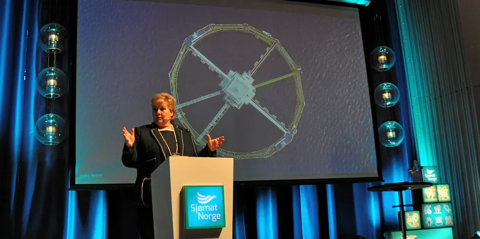 Statsminister Erna Solberg hilser Sjømat Norgs årssamling i Trondheim.