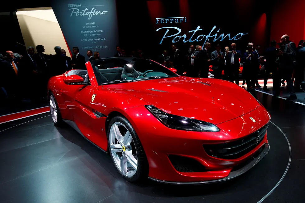 Til tross for kraftig økte levekostnader det siste året virker ikke Ferraris kunder nevneverdig rammet. Avbildet er en Ferrari Portofino i Frankfurt i 2017.