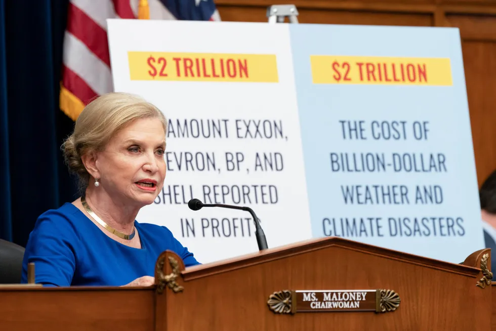 Chairwoman Carolyn Maloney of the House Committee on Oversight and Reform addressed oil executives, accusing them in alleged long-term climate misinformation campaigns