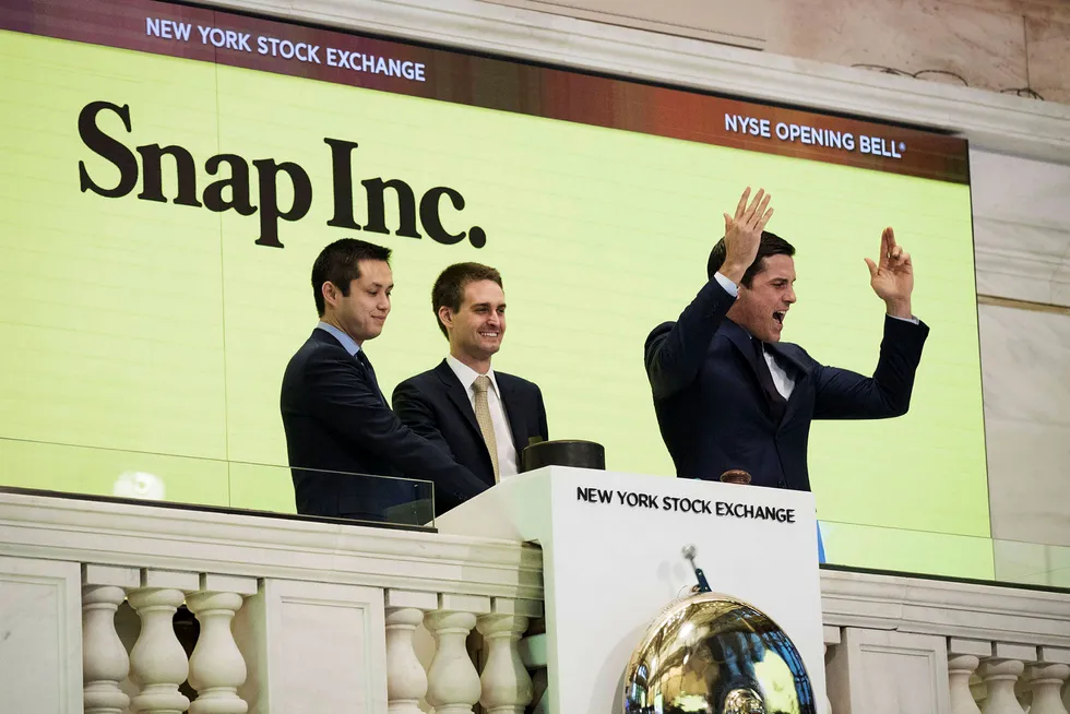 Fra Snap Incs børsnotering på New York Stock exchange i mars 2017.
