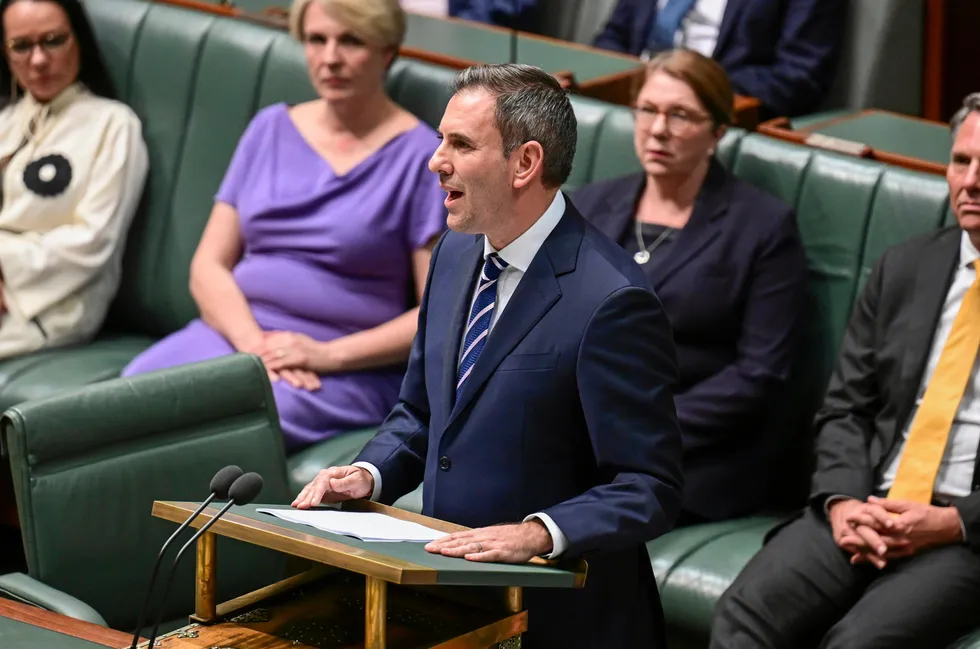Australian Treasurer Jim Chalmers delivering the annual budget in the House of Representatives in Canberra on Tuesday.